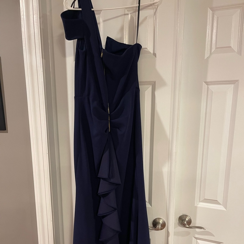 Aqua navy one shoulder gown